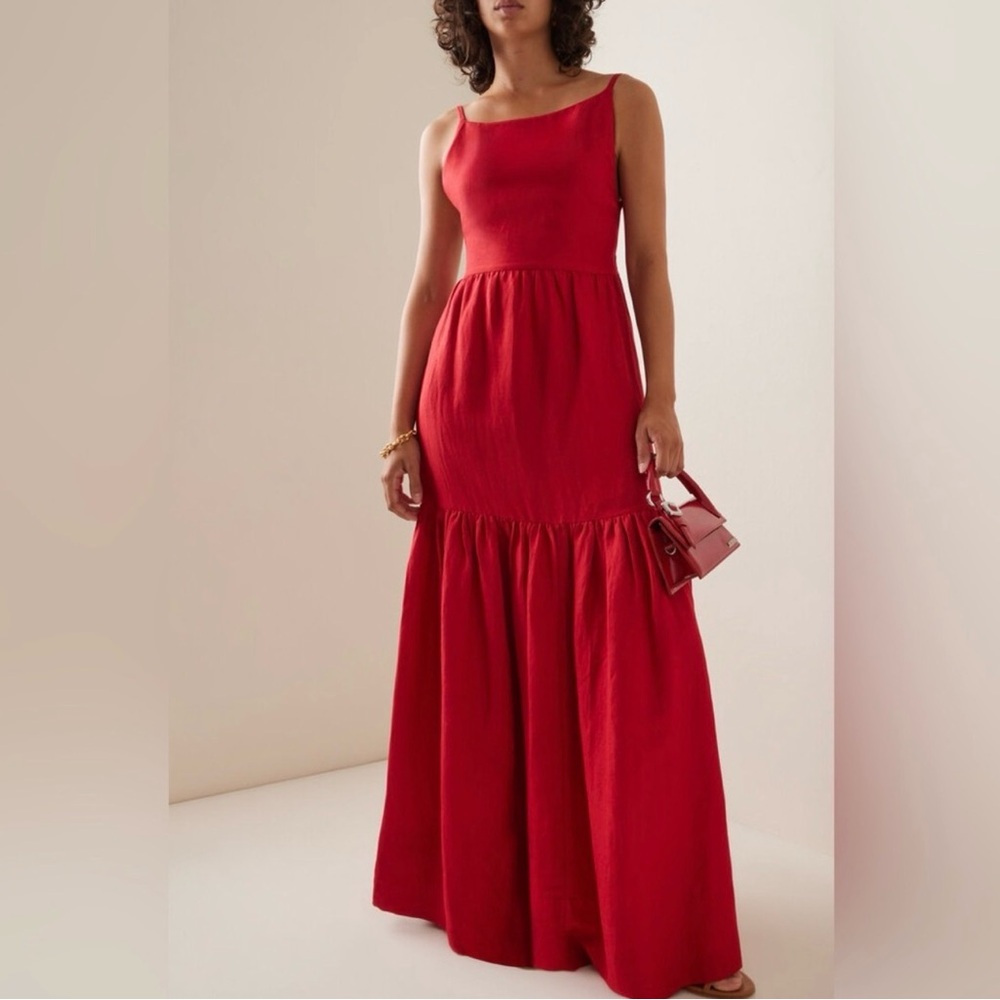 Posse red linen maxi dress